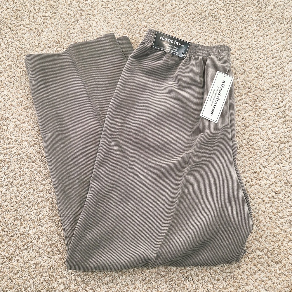 Sz 14 Alfred Dunner Women Pants Slacks Gray Corduroy Classic Fit Pull-On New